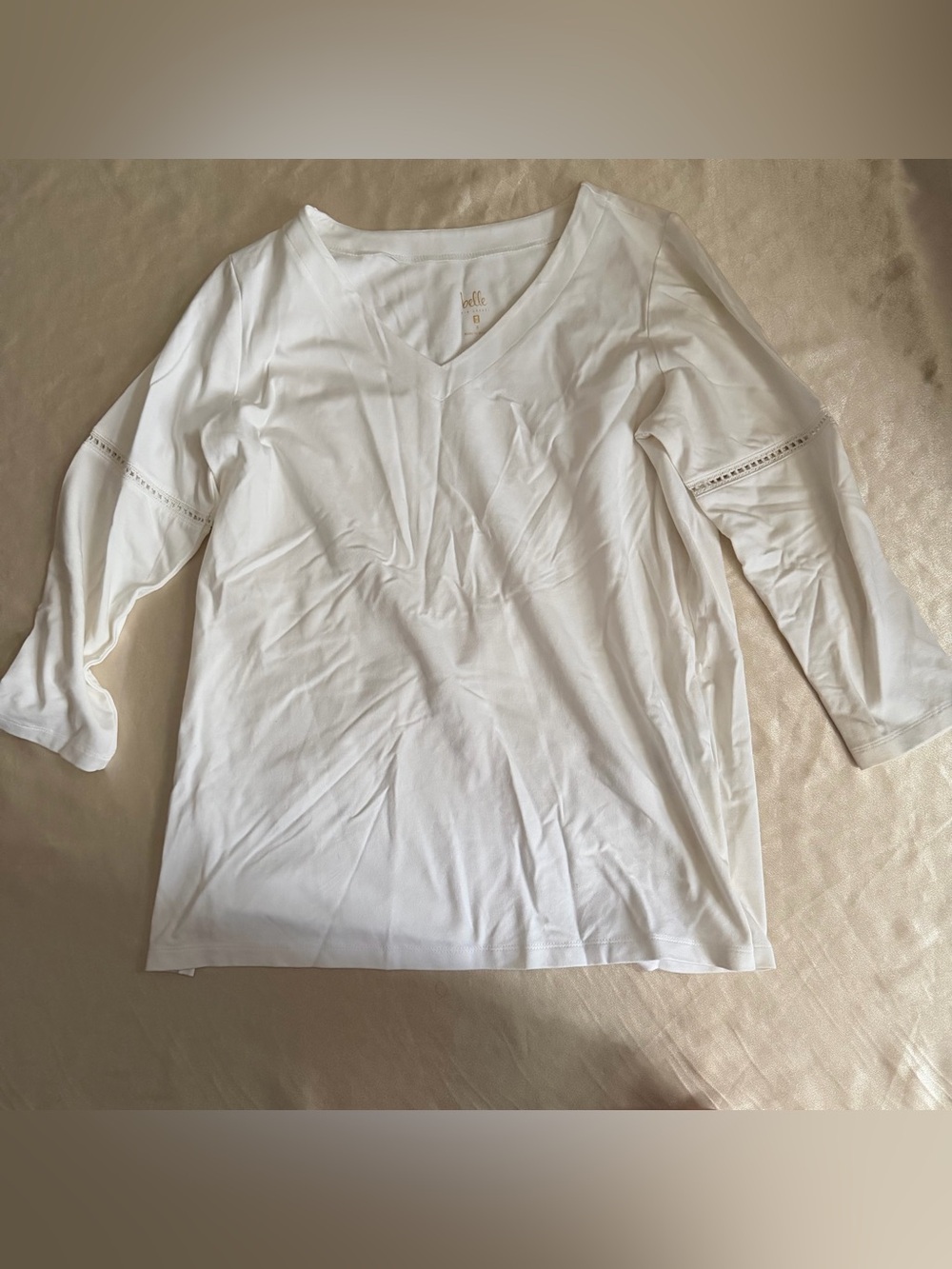 Belle by Kim Gravel Primabelle Knit Top with Ladder Stitch Trim Small A639640
